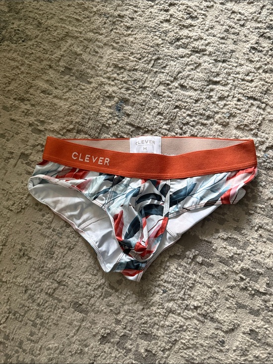Clever Other - Men’s  clever Orange Waistband Leaf-Print Swim Briefs